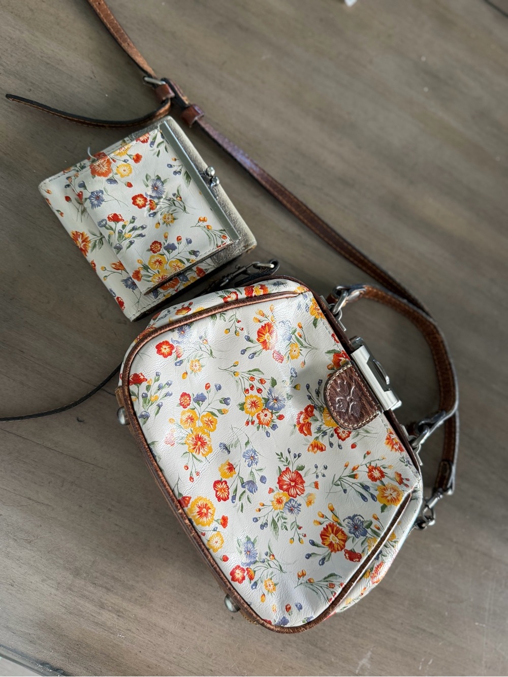 Patricia Nash Floral Leather Frame Purse Wallet Coin Purse 3 Pc Matching Set